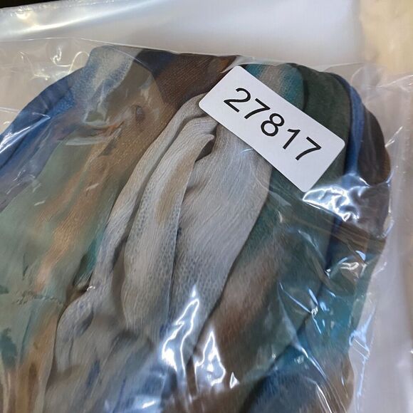 Cotton Works Blouse Women L Large Blue Colorblock V-Neck Tasseled Short Sleeve - Picture 8 of 8